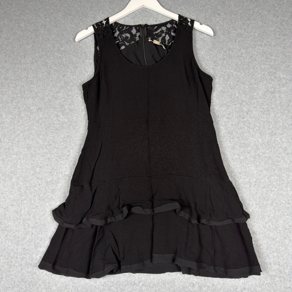 Michael Michael Kors Black Lace Tiered Ruffle Hem Sleeveless Dress Sz 12 LBD